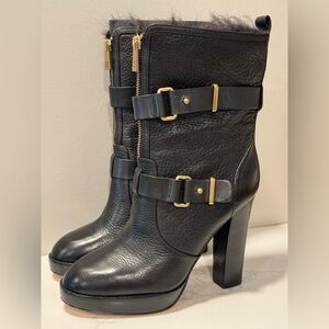 Coach Lianne Full Grain Leather Fur Lined Platform Healed Boots